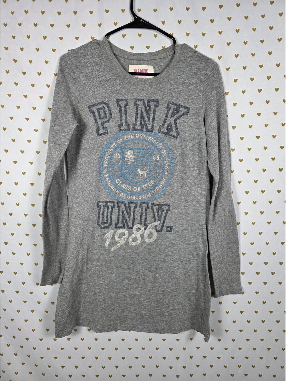 Victorias Secret PINK Vintage University Long Sleeve Nightgown Sleep Shirt MED